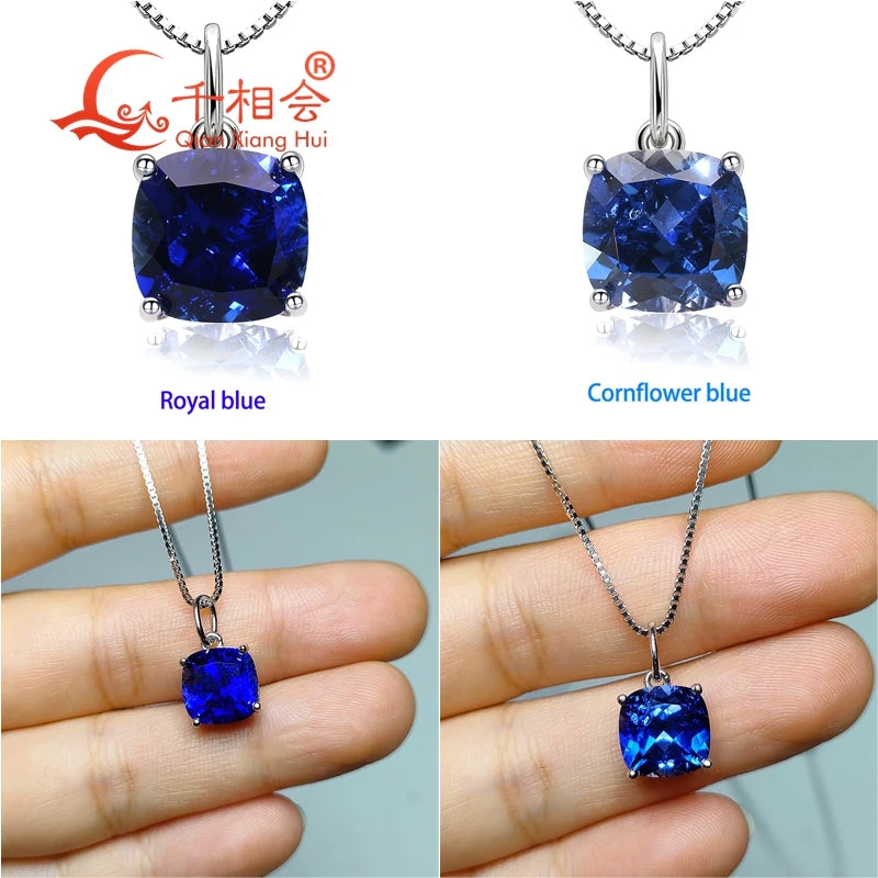 925 Silver 4ct 9*9mm Cushion Royal Blue/Cornflower Sapphire Pigeon Blood Red Ruby Inclusions Stone Jewelry for Pendant Necklace