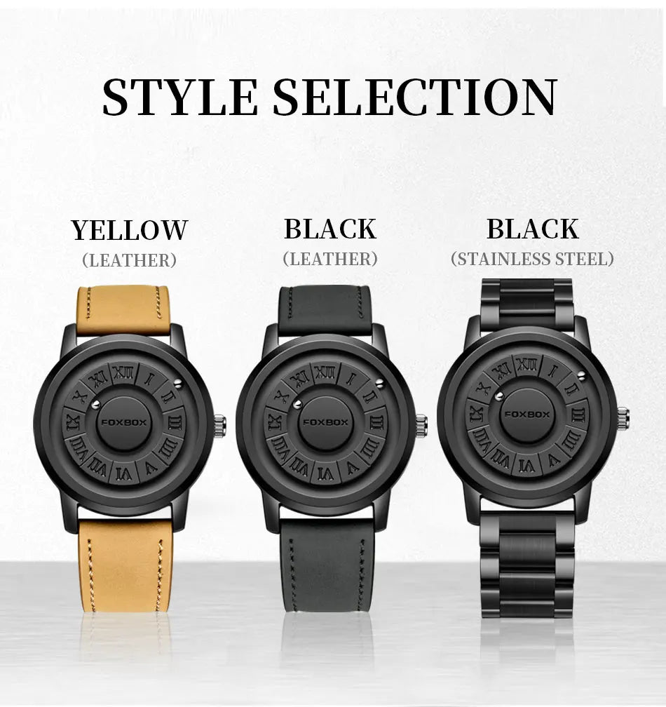 FOXOBOX New Original Luxury Skull Scrolling Pointer Magnetic Force Watch Men Military Sport Waterproof Quartz Wristwatch Clock