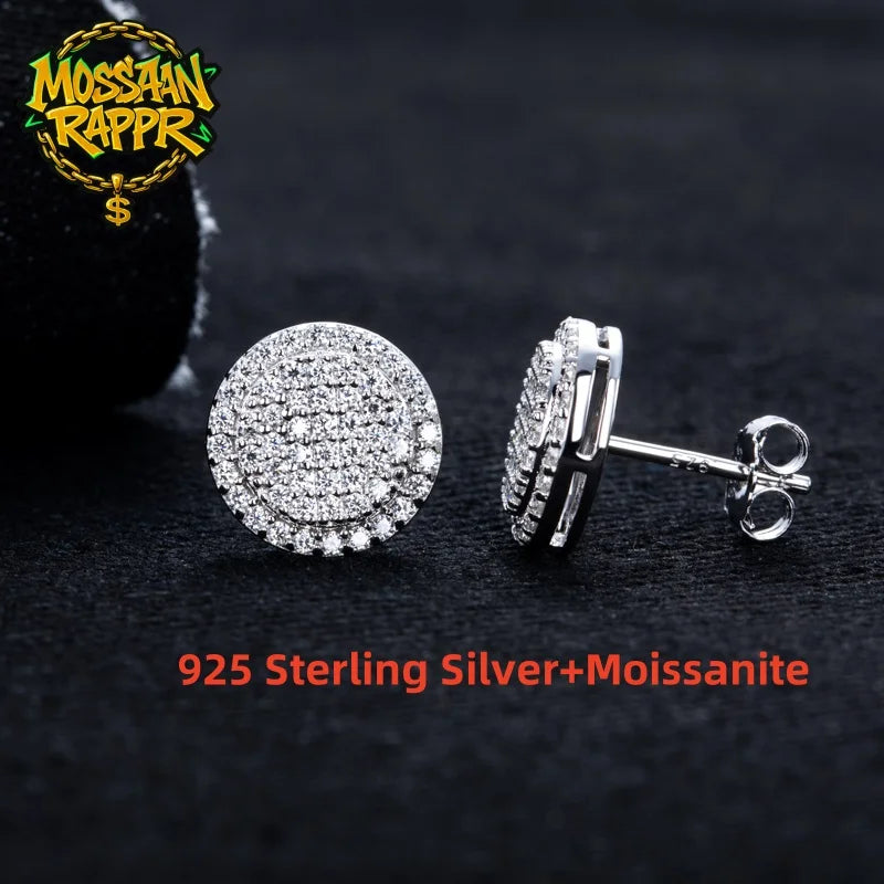 MossanRappr 0.9cttw Moissanite Bling Round Stud Earrings 925 Sterling Silver Fashion Hip Hop Jewelry Gifts for Women and Men