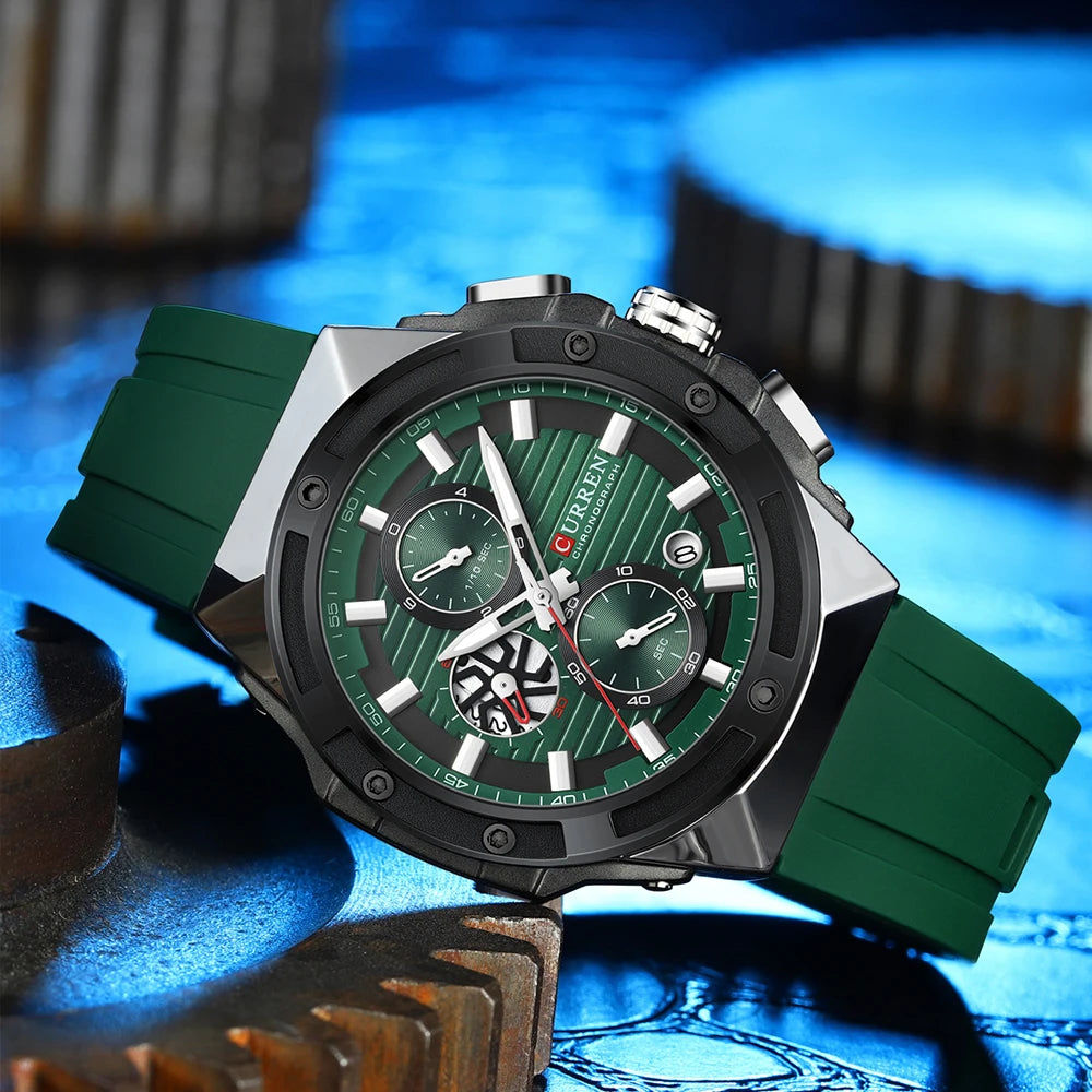 CURREN Classic Brand Men's Wristwatches Casual Business Quartz Silicone Watches with Luminous Hands Chronograph Dial