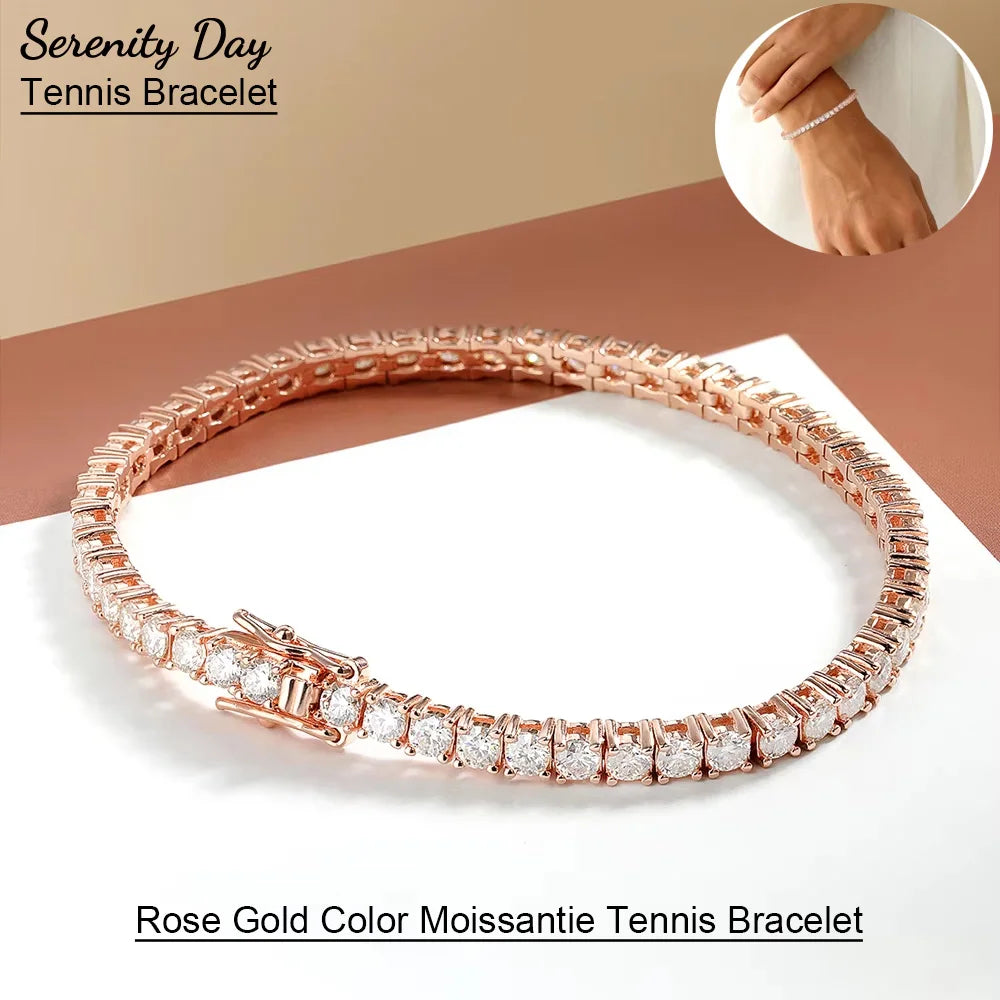 Serenity 3mm 4mm 5mm Rose Gold Color Moissanite Tennis Bracelet Women Man S925 Sterling Silver Sparkling Lab Diamond Hand Chain