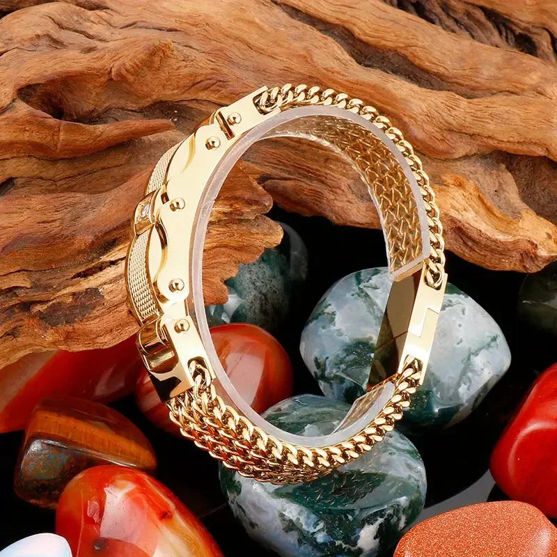 Stainless Steel Bracelet for Men 21CM Square Chain With CZ & Magnet Clasp Bracelets Street Style Fashion Quality Jewelry Gifts