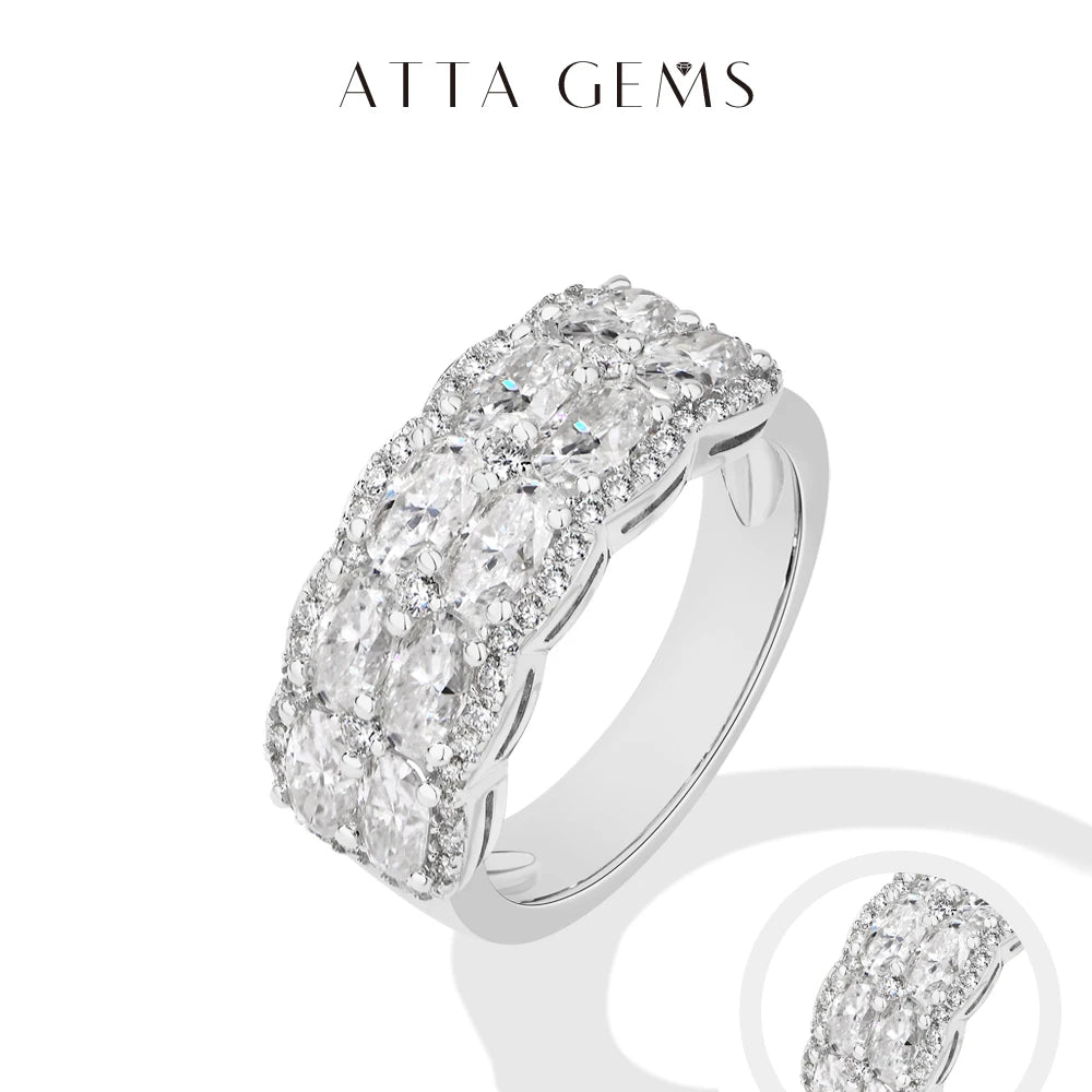 ATTAGEMS Two Rows of Oval Cut Moissanite Rings S925 Sterling Silver Sparkling Engagement Ring For Women Men High Quality Jewelry