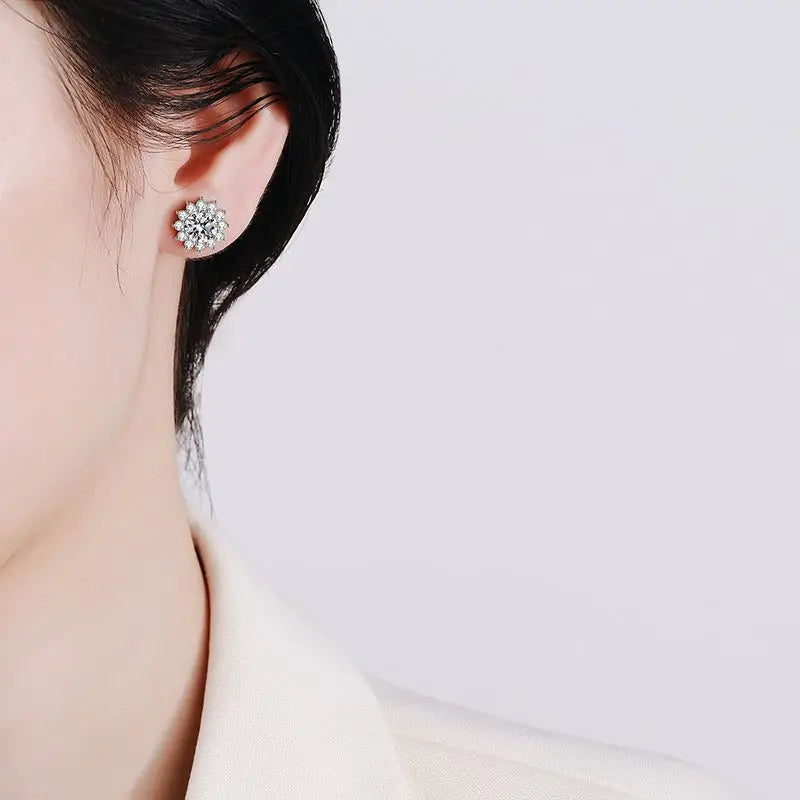 1.0 Ctx2 Pcs D Color VVS Women Moissantie Stub Earring 925 Sterling Silver Female Jewelry Women's Wedding Party Dating Gift