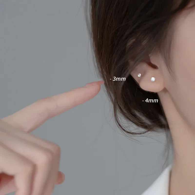 Trustdavis Real 925 Silver Fashion Gold Six Claw 3/4/5mm CZ Screw Stud Earrings for Women Daily Wear Fine Jewelry Gift DA2712
