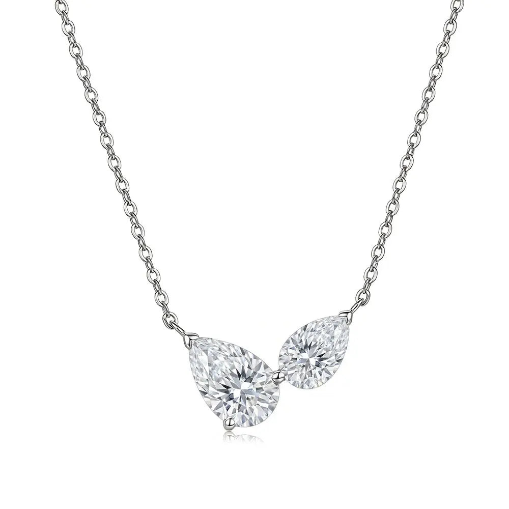 Knobspin Pear Cut Moissanite Necklace for Women 2 Gems Pendant 925 Sterling Silver Anniversary Necklaces for Her Jewelry Gift