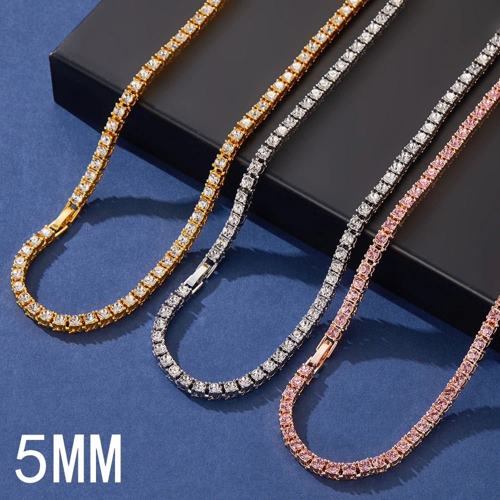 Hip Hop 3MM 4MM 5MM Tennis Chain Iced Out Necklace Men Fashion Silver Color Tennis Jewelry Women 20inch Choker Punk Gift