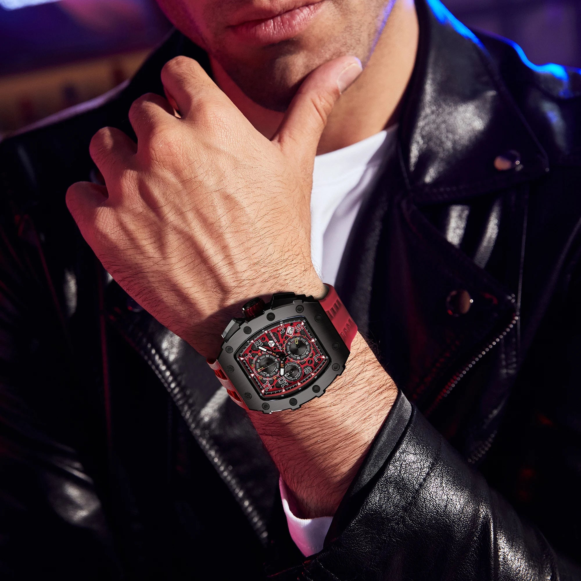 TSAR BOMBA Luxury Tonneau Quartz Watch for Men Japanese Movement, Stainless Steel Case,  Elegant Dress Wristwatch