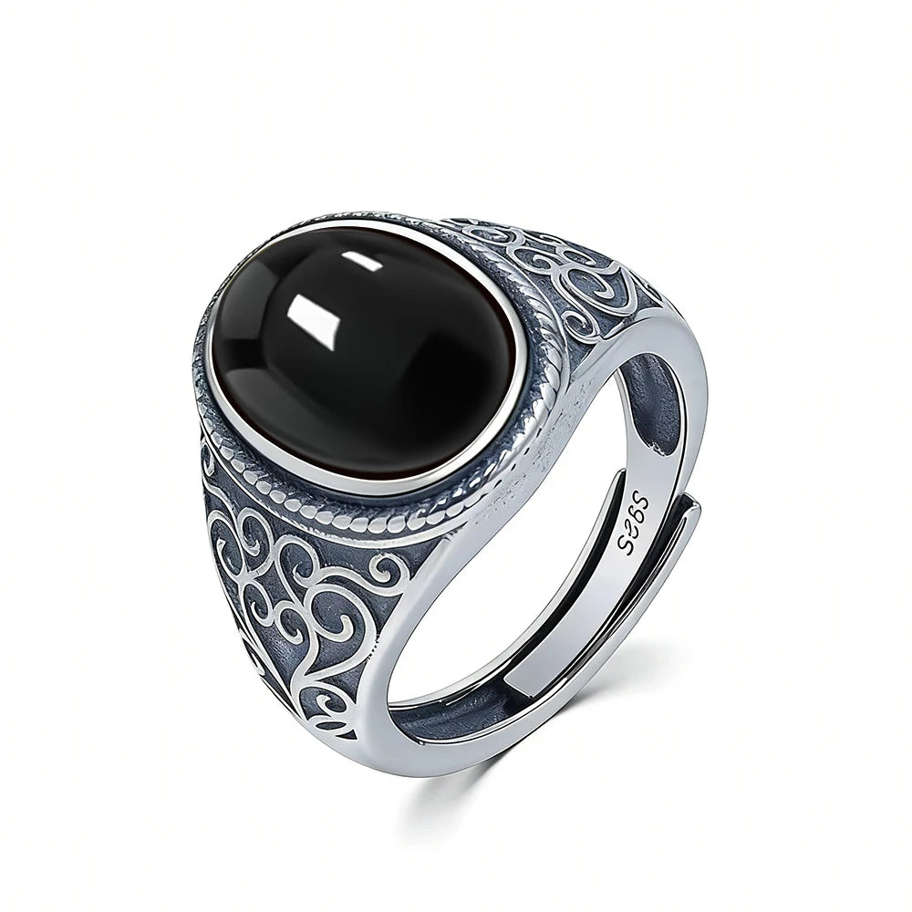 925 Sterling Silver Vintage Natural Tiger's Eye Stone 10*14MM Retro Style Large Stone Finger Rings Fine Jewelry For Men