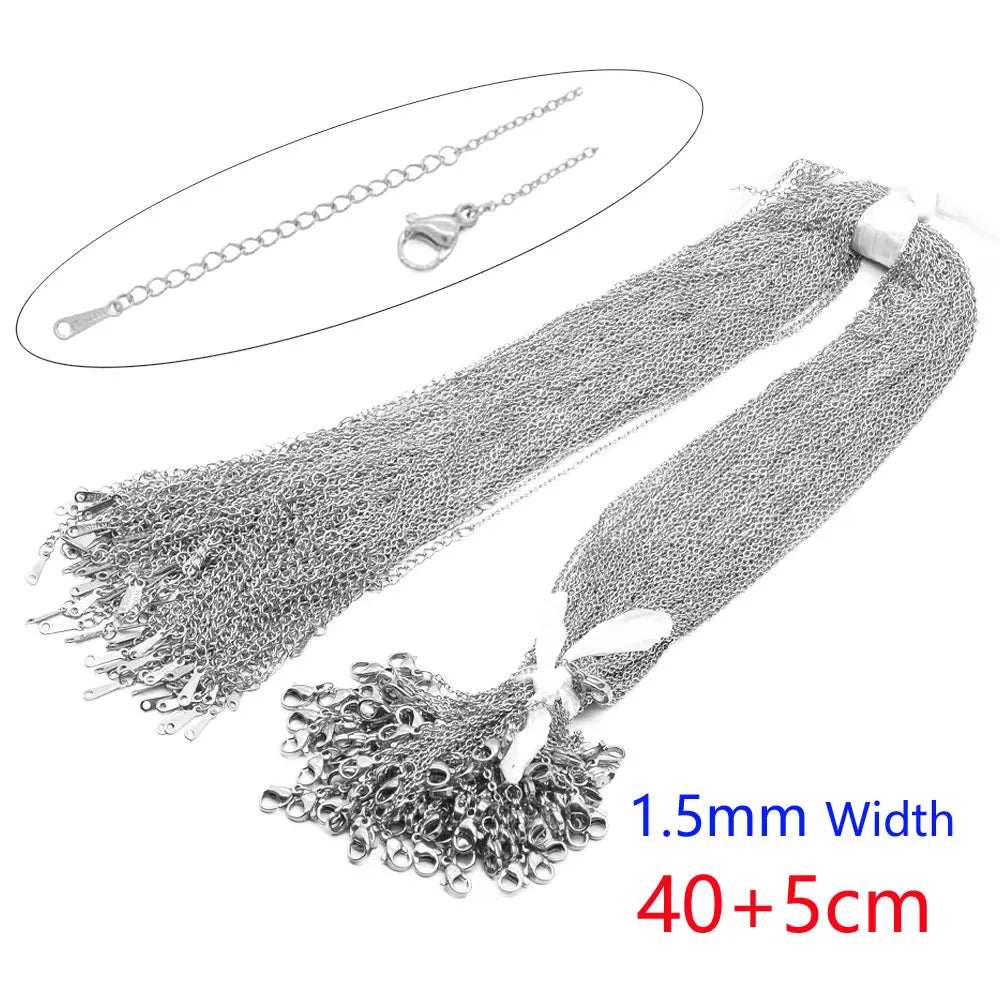 100pcs/Lot Bulk Wholesale 304 Stainless Steel Cable Link Rolo Chain Necklace for DIY Jewelry Making Silver Color 45-50cm Women