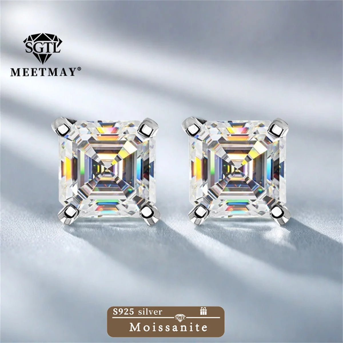 GRA Certified S925 sterling silver four-prong stud earrings Asscher Cut Moissanite earrings for women fine jewelry Free gift box