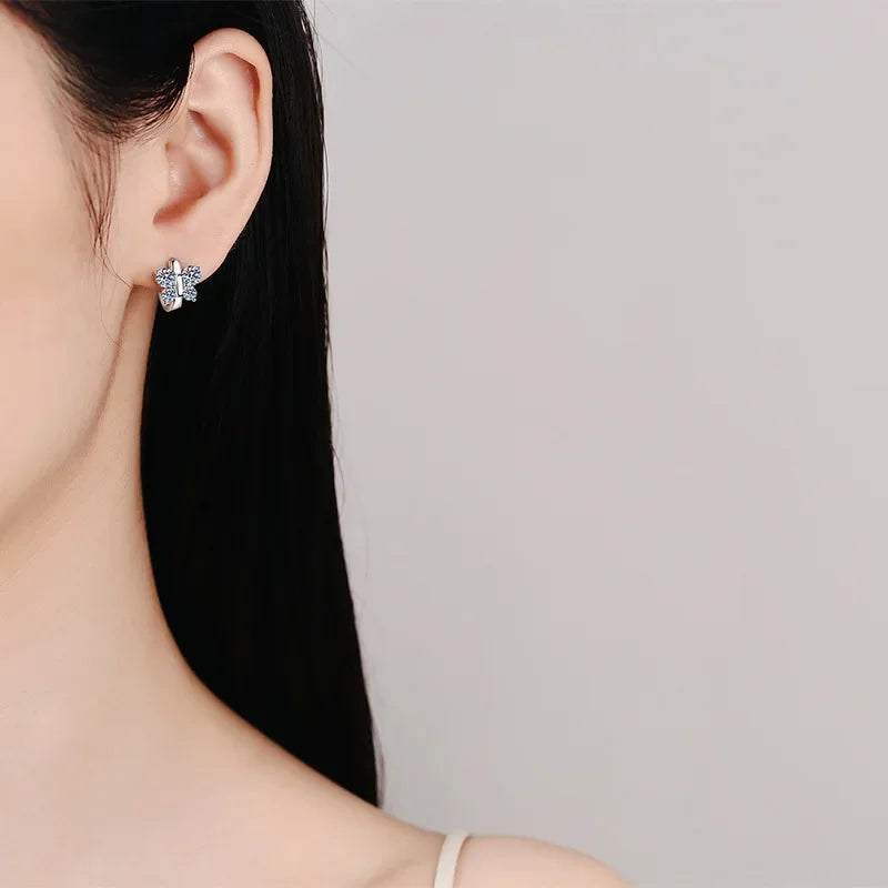 Real 1.6cttw D Color Full Moissanite Hoop Earrings for Women Girls S925 Silver Earring Party Small Ear Buckle Wholesale