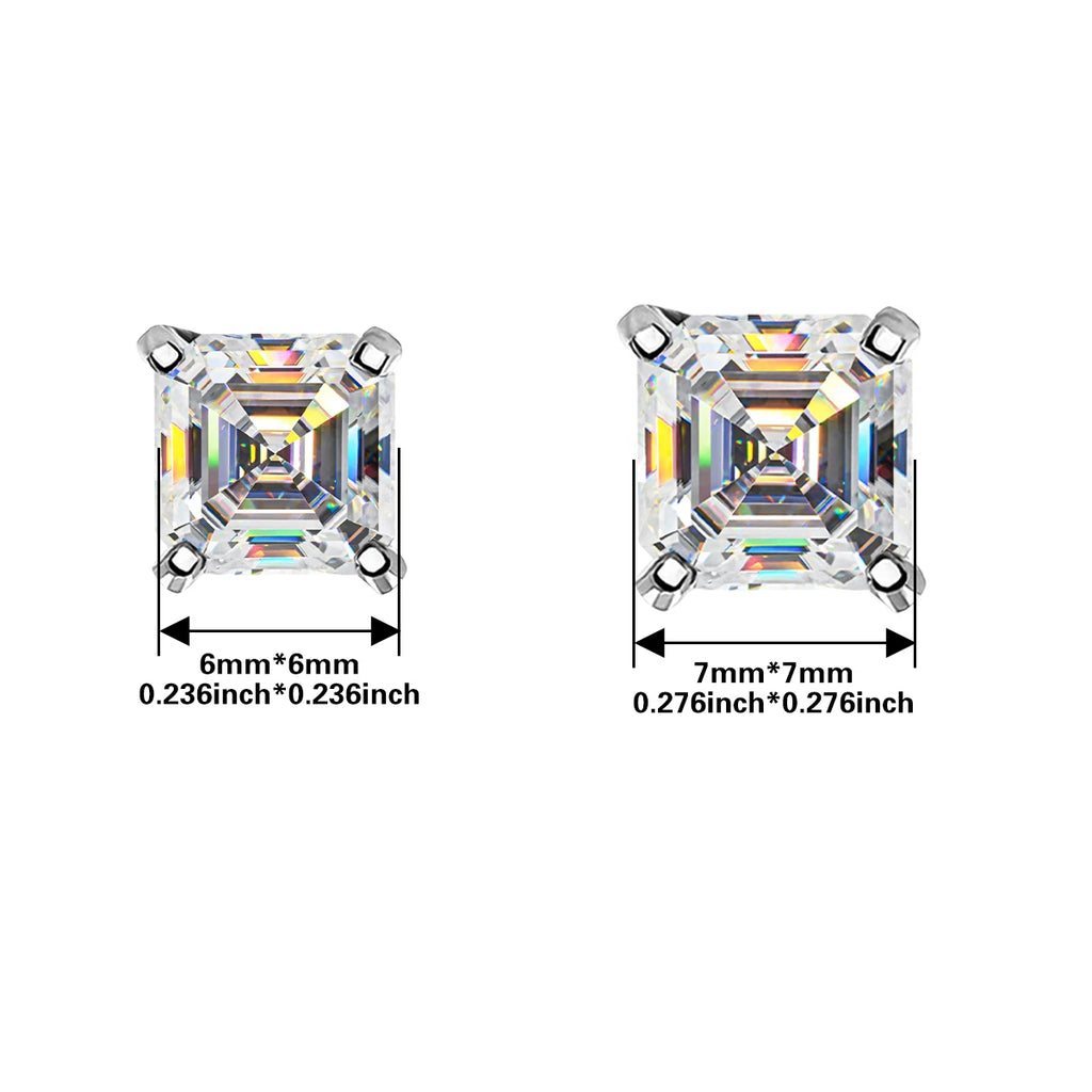 GRA Certified S925 sterling silver four-prong stud earrings Asscher Cut Moissanite earrings for women fine jewelry Free gift box