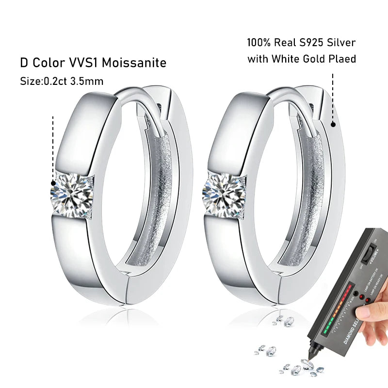 Tezzc D Color Moissanite Earring S925 Sterling Sliver Plated White Gold Hoop Earring for Women Wedding Party Jewelry wholesale
