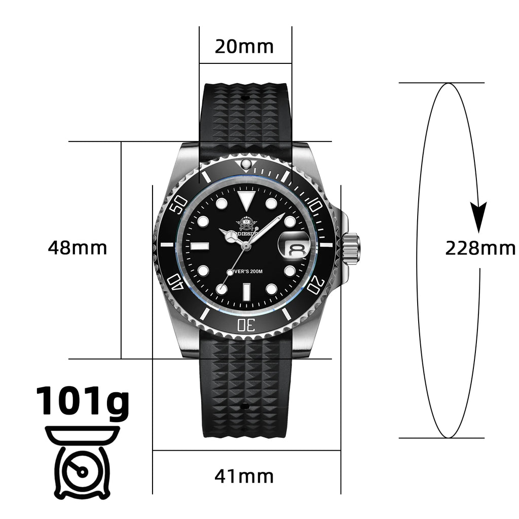 ADDIESDIVE Business Men's Quartz Watch Stainless Steel 200M Diving Waterproof Watches Super Luminous Calendar Display Wristwatch