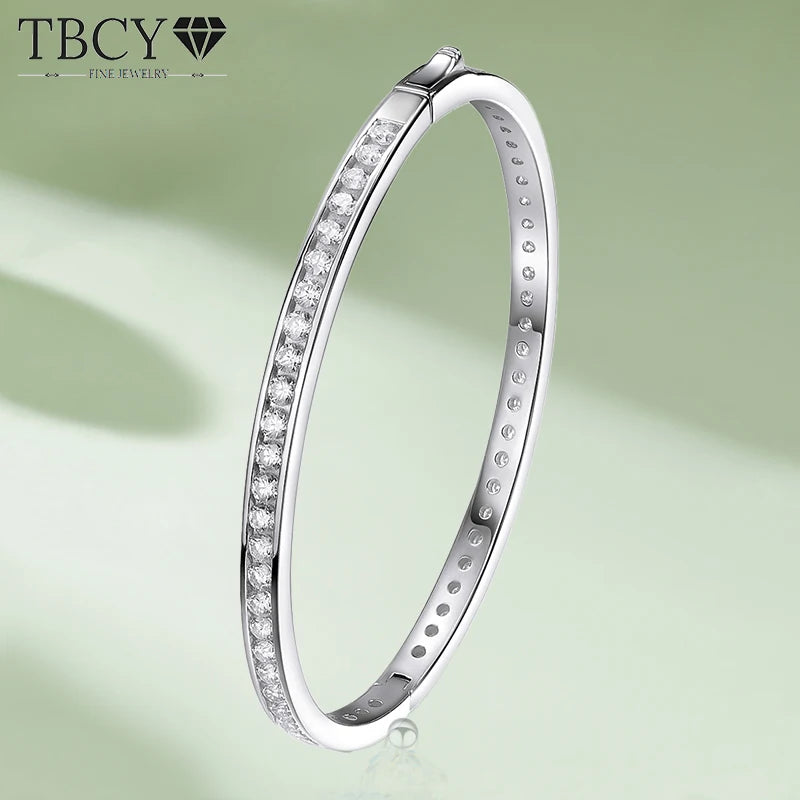 TBCYD 2.5MM Full Moissanite Bangle Bracelets For Women Girls S925 Silver With GRA Sparkling Spring Buckle Bracelets Fine Jewelry