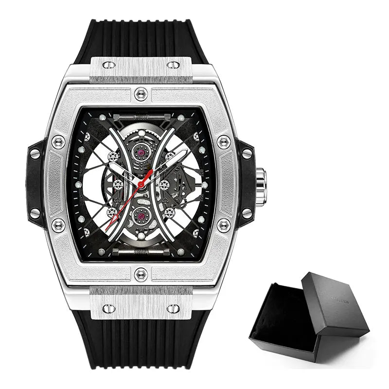 MEGIR & RUIMAS Military Sport Watch for Men Fashion Silicone Strap Analog Quartz Wristwatch with Luminous Hands Tonneau Dial 334