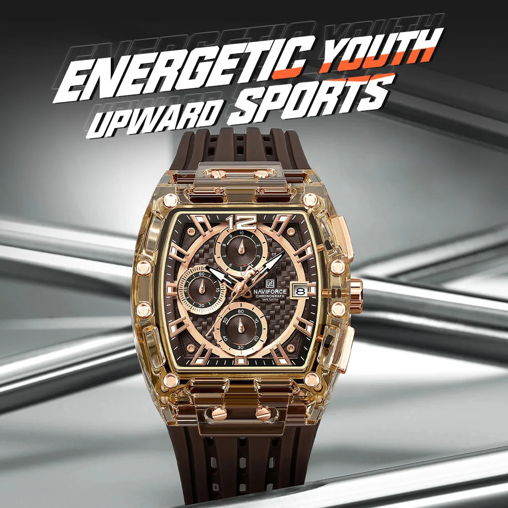 High Quality NAVIFORCE Watches for Man Silica Strap 50M Waterproof Sport Male Clock Casual Quartz Date Display Men's Chronograph