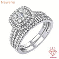 Newshe 2Pcs Moissanite Wedding Rings Set for Women White Gold Plated Halo Round Cut Engagement Bridal Ring