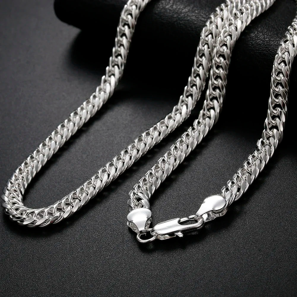 Hot fine Width 6MM chain 925 Sterling Silver Necklaces for Women Men Charm fashion Jewelry wedding Party Holiday gift 45-60cm