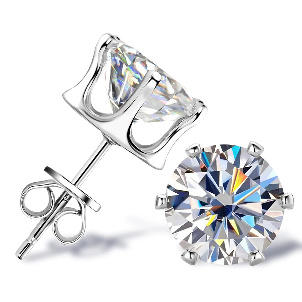 0.1-3 Carat Moissanite Stud Earrings for Women Men D Color Lab Created Diamond Earring 925 Sterling Silver Ear Piercing  Jewelry