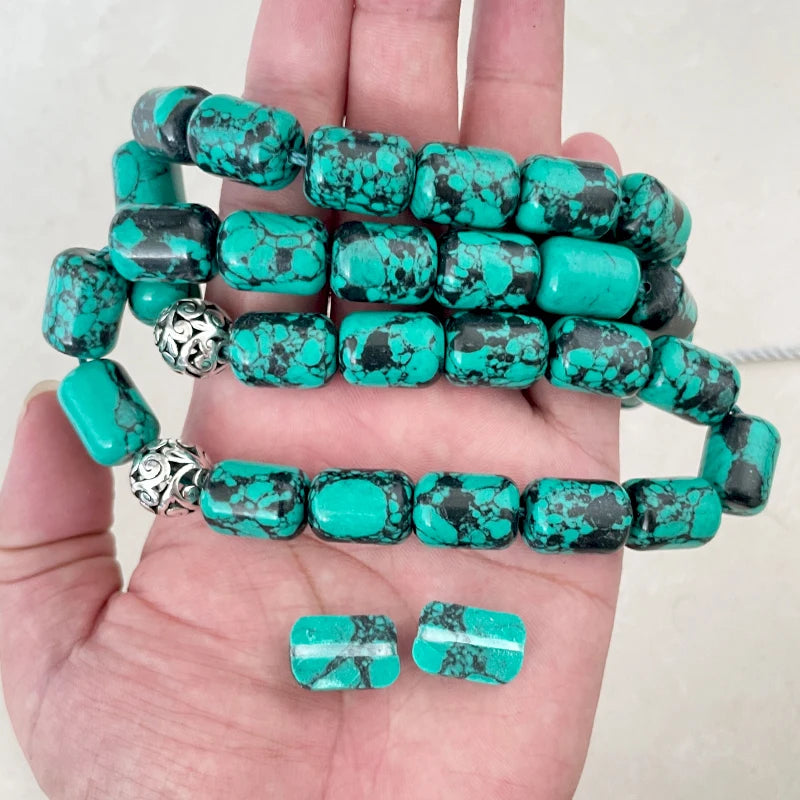 Tasbih Natural Mongolia Turquoises Big Size beads with Tibetan eyes agates stone muslim prayer beads Bracelet islamic Eid gift