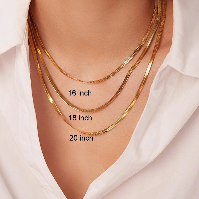 10Pcs Flat Snake Chain Necklace 16 18 20 Inch Stainless Steel Herringbone Choker Non Tarnish Bulk Chain Blank for Jewelry Making