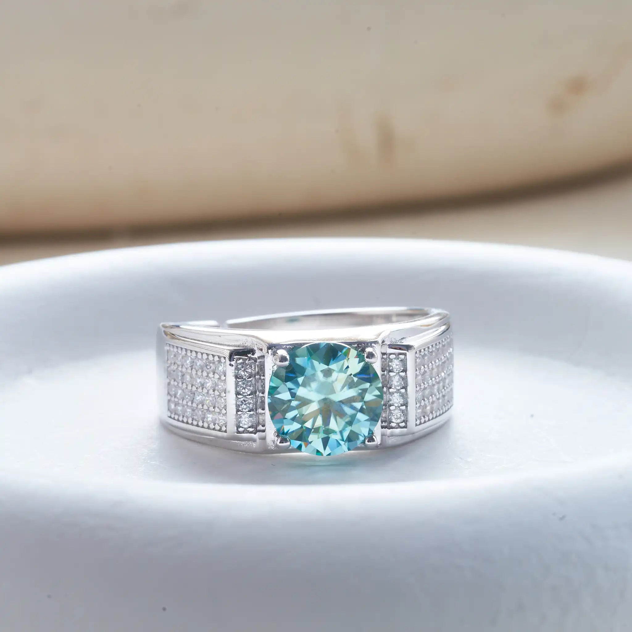 Real 1.0 Carat Moissanite Ring For Men Pure Solid 18K White Gold Rings D Color Diamond Engagement Wedding Ring Jewelry Gift