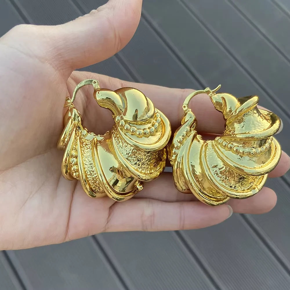 Hoop Earrings Flower Shaped Copper 18K Gold Color Copper Drop Earrings For Woman 2023 Fashion Party Girls Jewelry Set Accessory