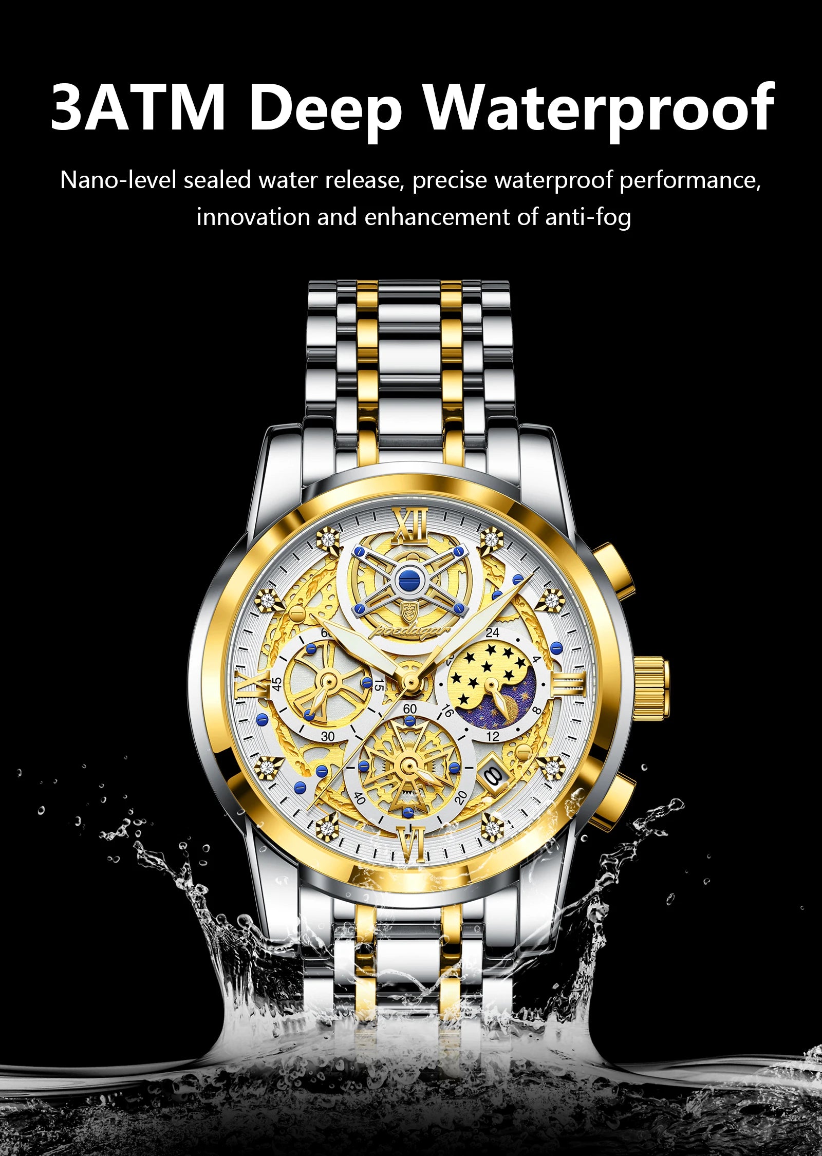 POEDAGAR Luxury Men's Quartz Watches Stainless Steel Date Chronograph Men Wristwatch Waterproof Luminous Fashion Man Watch Reloj