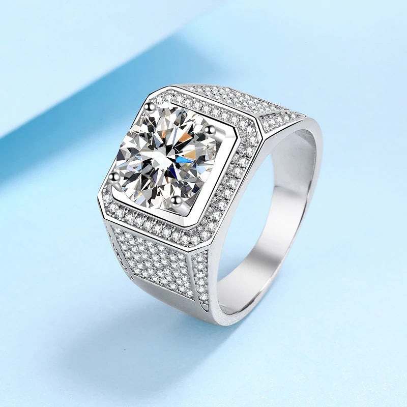 Tezzc 2ct 5ct 10ct Moissanite Lab Diamond Ring For Men 925 Sterling Silver with Gold Plated Wedding Man Rings Jewelry Certified