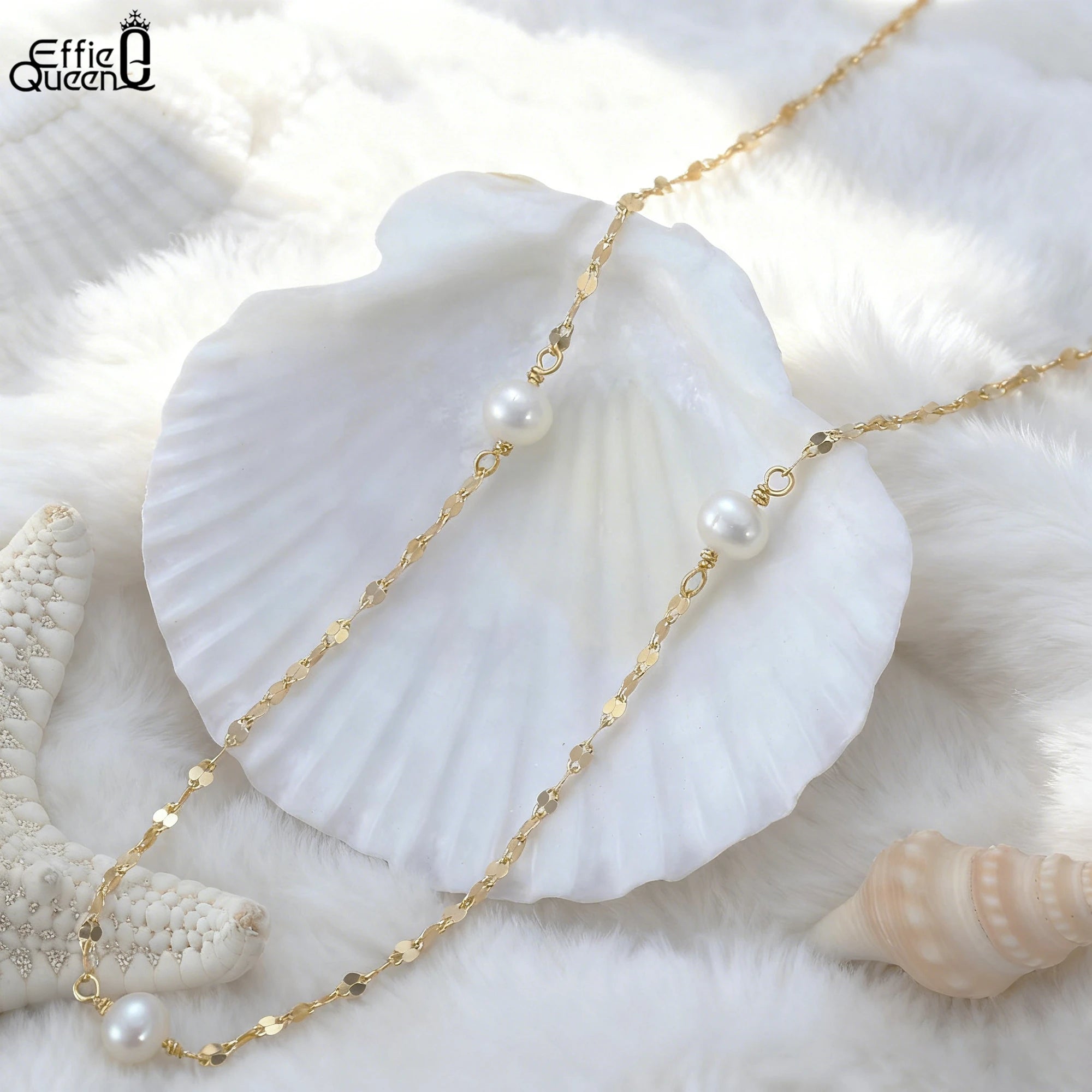 EFFIE QUEEN 925 Sterling Silver Fashion Simple Lip Chain Natural Pearl Necklace for Women Elegant Pearl Clavicle Jewelry GPN35