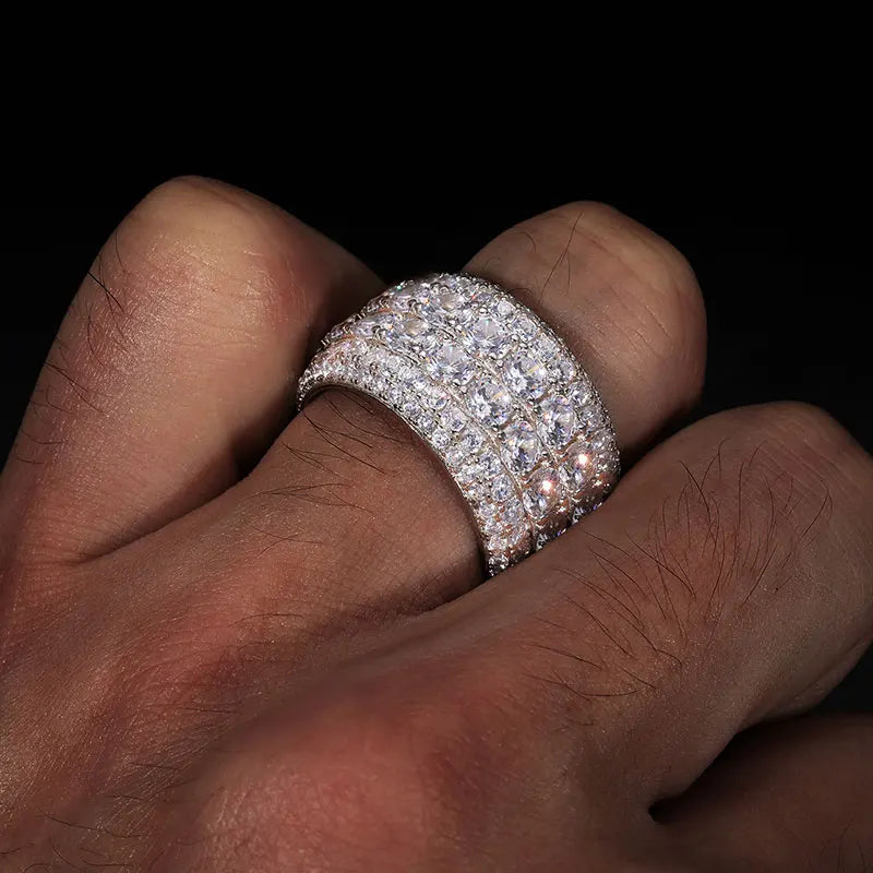 TUHE 2 Row Moissanite Ring 925 Sterling Silver Iced Out Hip Hop Ring for Men Women Unisex Luxury Gift