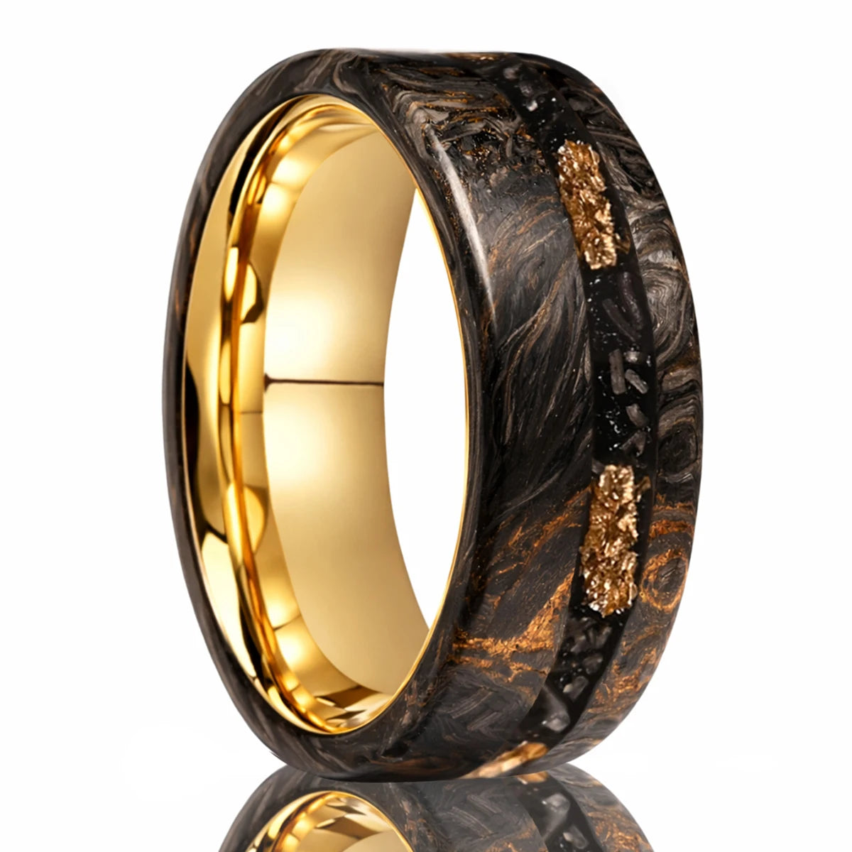 8MM Golden/Red Men's Tungsten Carbide Wedding Bands Fashion Carbon Fiber Ring Luxury Jewelry Inlaid Gold Leaf Meteorite Comfort