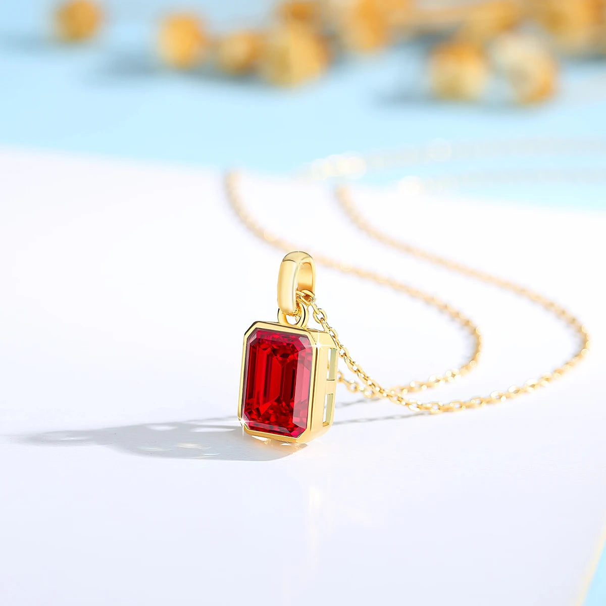18K Gold 4CT Lab Grown Ruby Sapphire Necklace Au750 Lab Grown Emerald Pendant 100% Genuine for Women Man Anniversary Fine Jewelr
