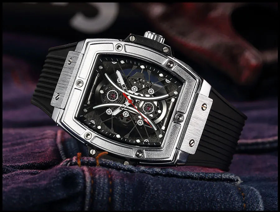 MEGIR & RUIMAS Military Sport Watch for Men Fashion Silicone Strap Analog Quartz Wristwatch with Luminous Hands Tonneau Dial 334