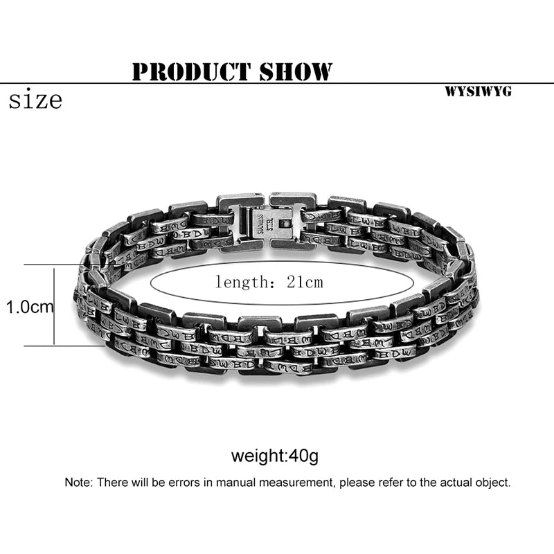 Male viking characters Bracelet 10MM Wide Stainless Steel Chain Charm Bracelets Hand Bands for Men's Vintage Boy Hand Jewellery