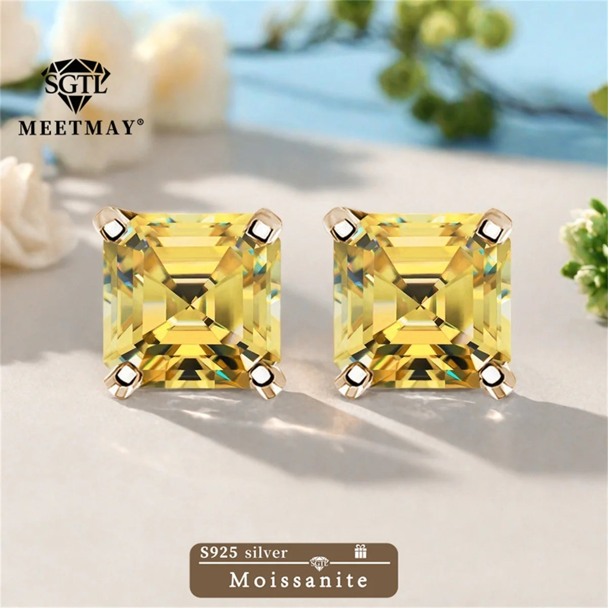 GRA Certified S925 sterling silver four-prong stud earrings Asscher Cut Moissanite earrings for women fine jewelry Free gift box