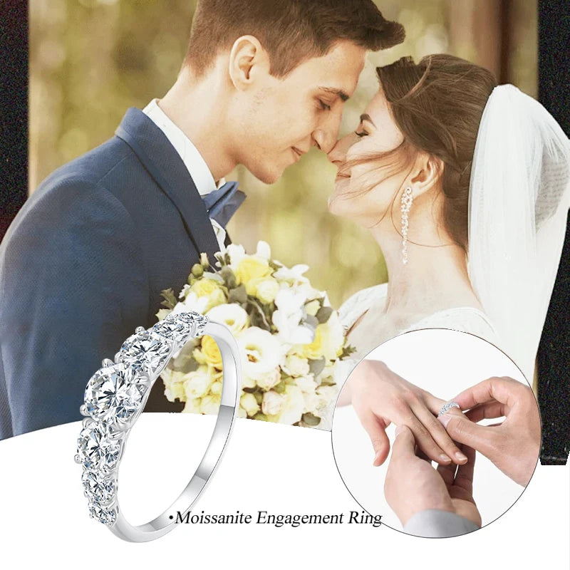 Bamoer Moissanite Ring Heart Setting D Color VVS1 EX Lab Diamond Ring 925 Sterling Silver for Women Engagement Wedding Jewelry