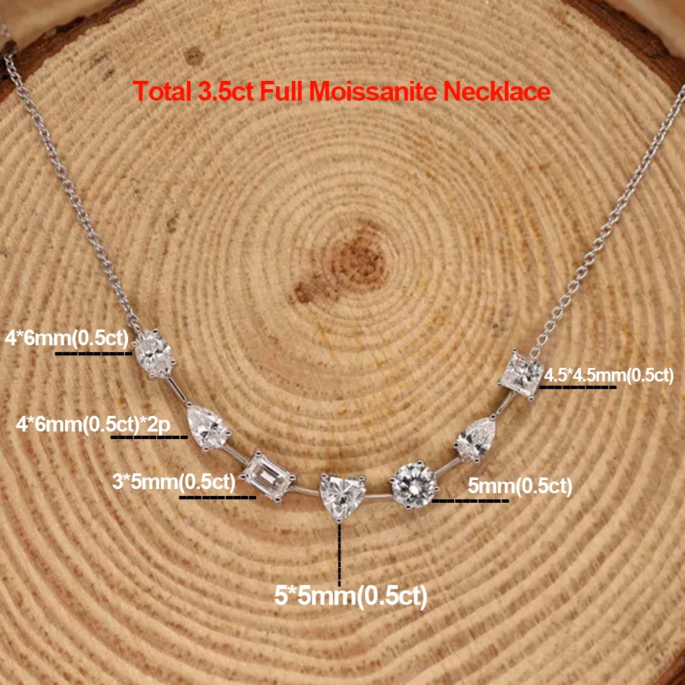 3.5cttw Multi Cut Moissanite Diamond Chain Necklace For Women Curved Shape Seven Stone Necklace S925 Silver Daily Wear Jewelry