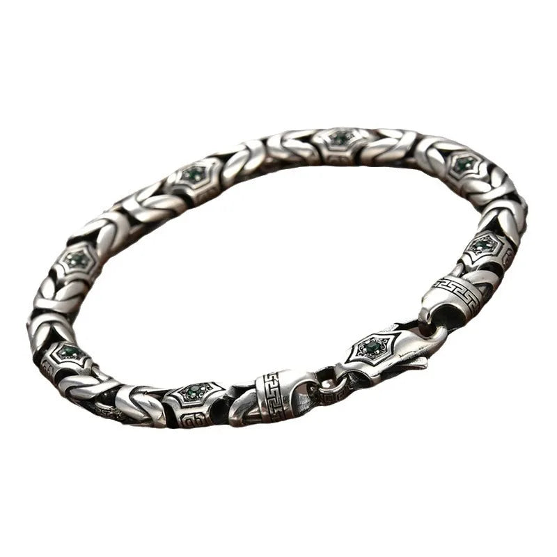 China-Chic Peace Pattern Bracelet for Men and Women Fashion Retro Diamond Set Handmade Bracelet Chain Simple Jewelry