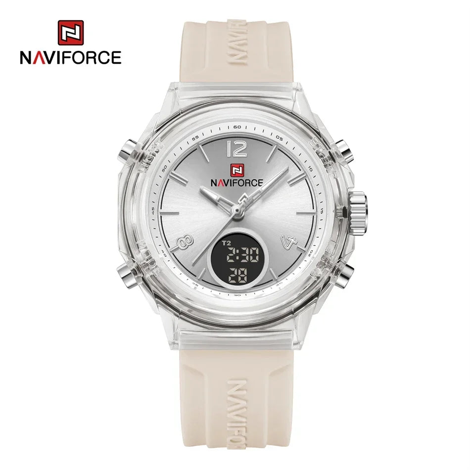 NAVIFORCE Top Brand Women's Watch Outdoor Sports Waterproof Watches Dual Time Display Quartz Wristwatches Rubber Digital Clock