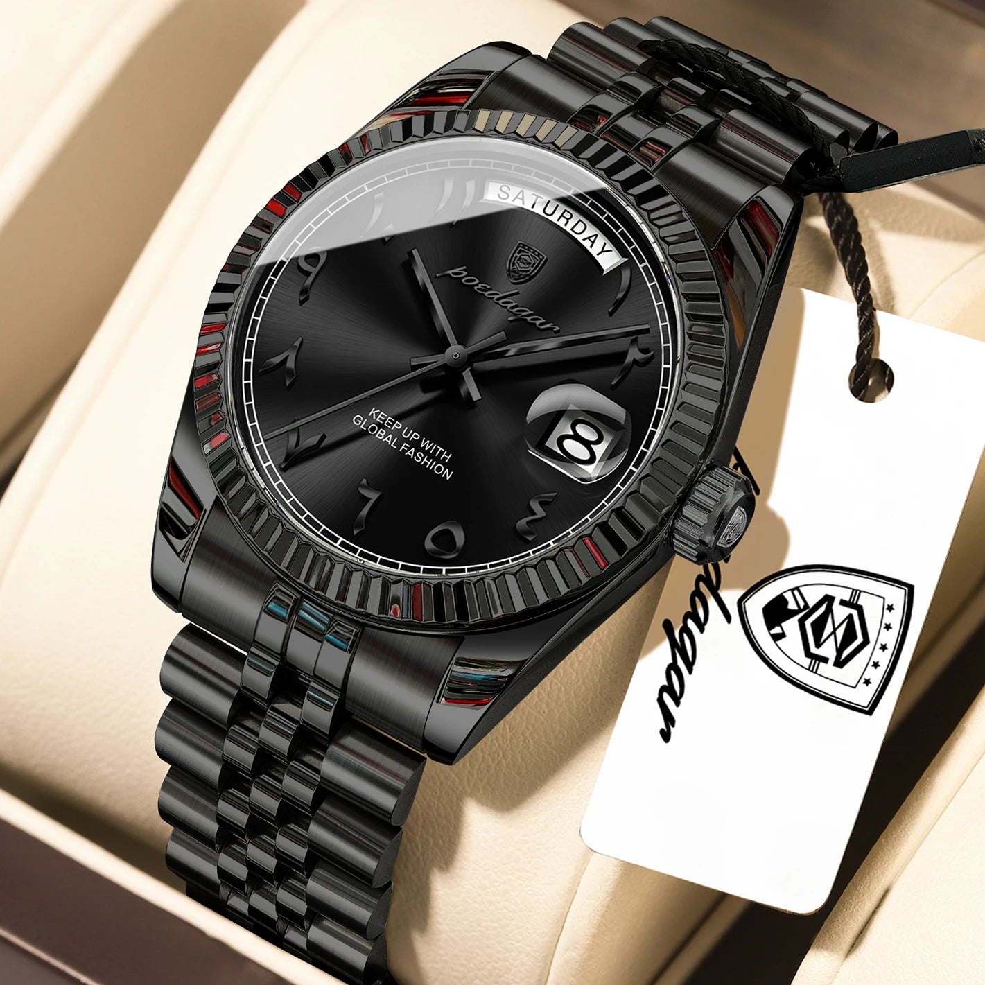 POEDAGAR Business Casual Male Clock Waterproof Date Week Fashion Men's Watch Stainless Steel Quartz Watches For Men Reloj Hombre