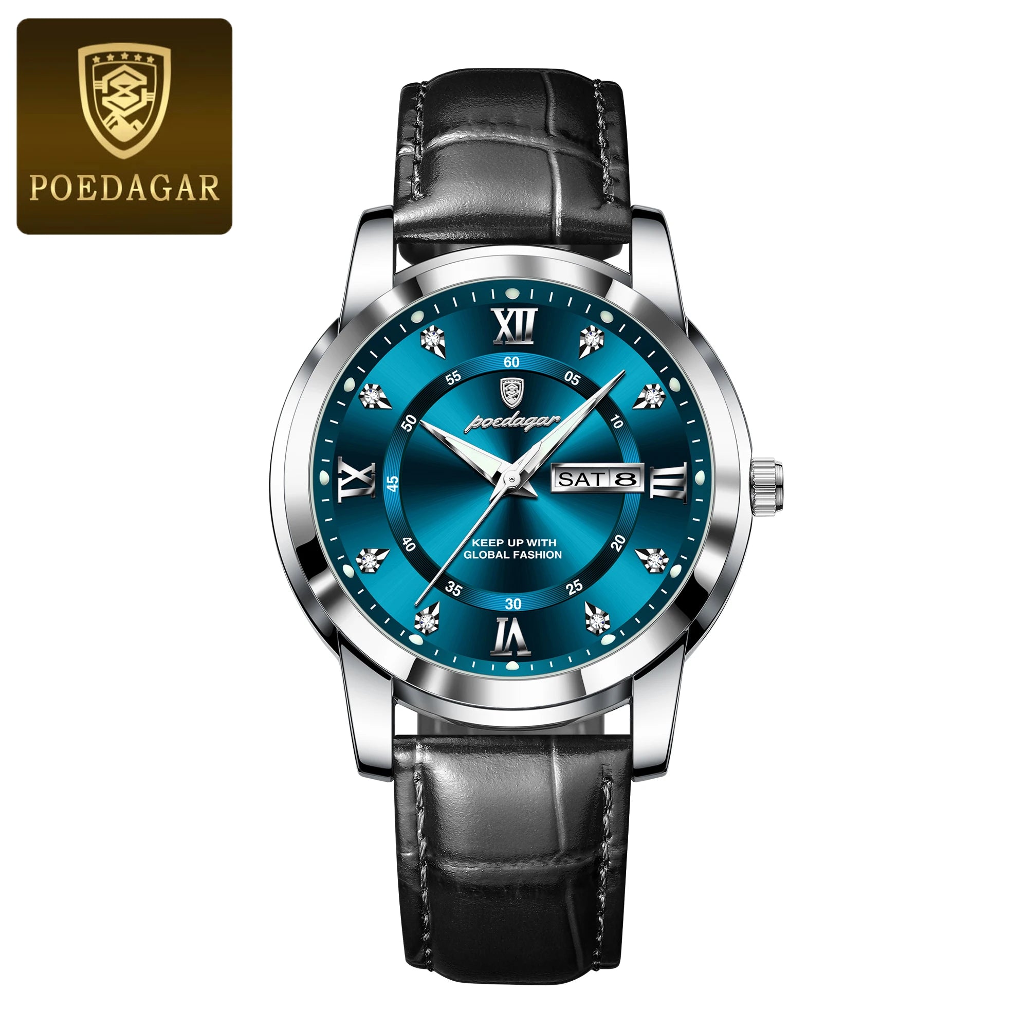 POEDAGAR Top Luxury Man Watch Date Week Waterproof Luminous Leather Men Wristwatch Casual Male Clock Sports Men's Quartz Watches