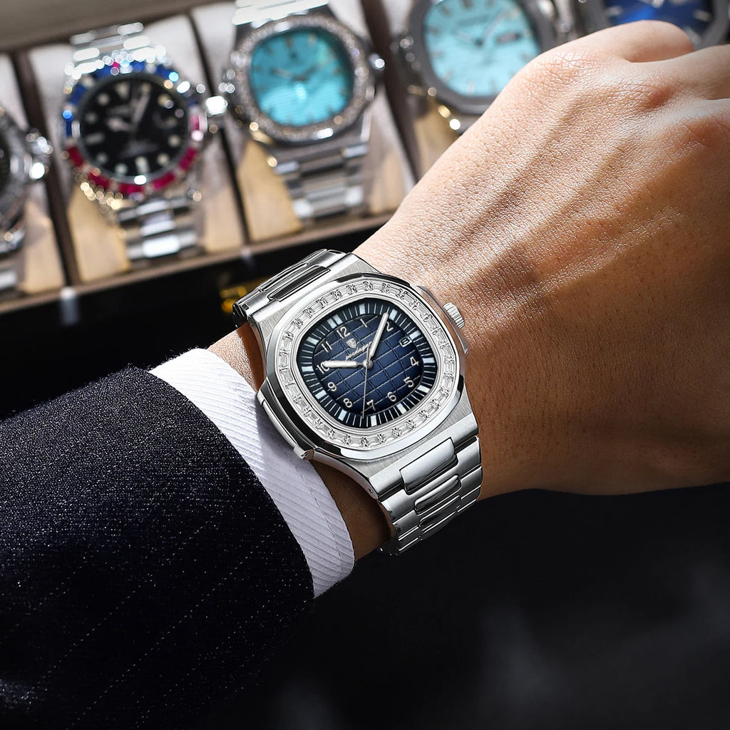 POEDAGAR Luxury Square Watches for Men Waterproof Luminous Date Man Wristwatch Stainless Steel Fashion Men's Quartz Watch Reloj