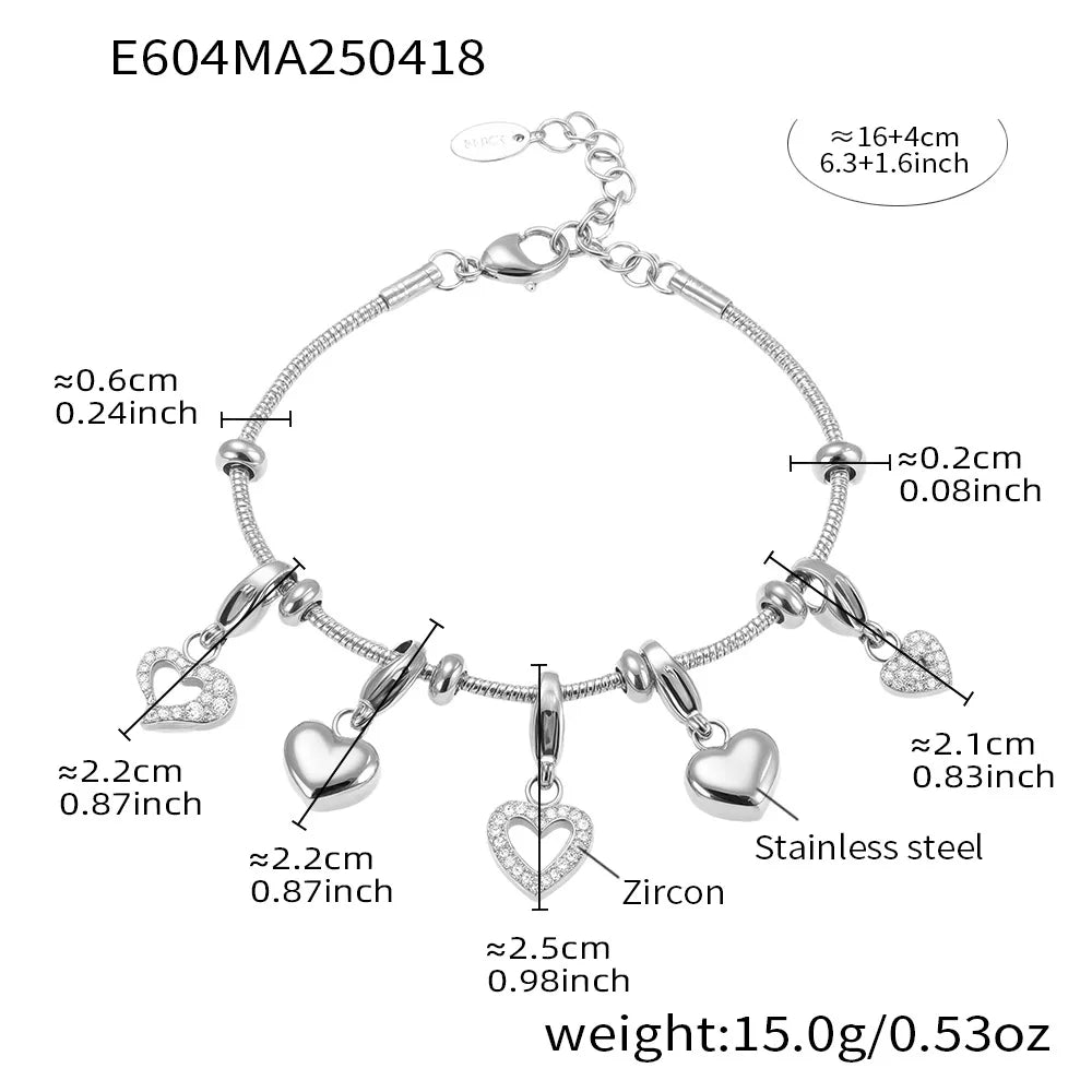 Nivora Minimalist Bracelets For Women Stainless Steel Cubic Zircon Hollow Heart Pendant Charm Bangle Wedding Engagement Jewelry