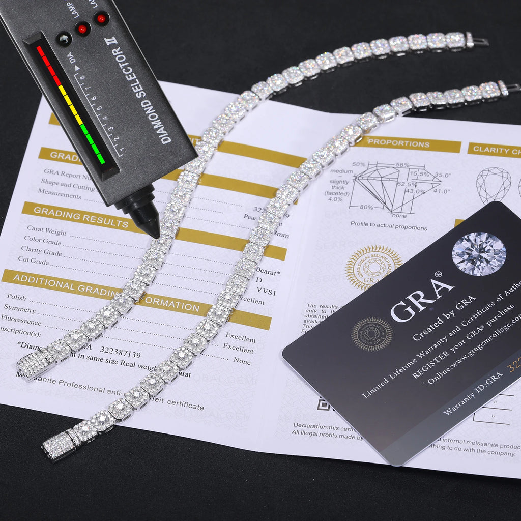 TUHE Unisex Cuban Chain 6mm Width Chain S925 Bracelet VVS1 Moissanite With Certificate For Men Hip Hop Jewelry Gift