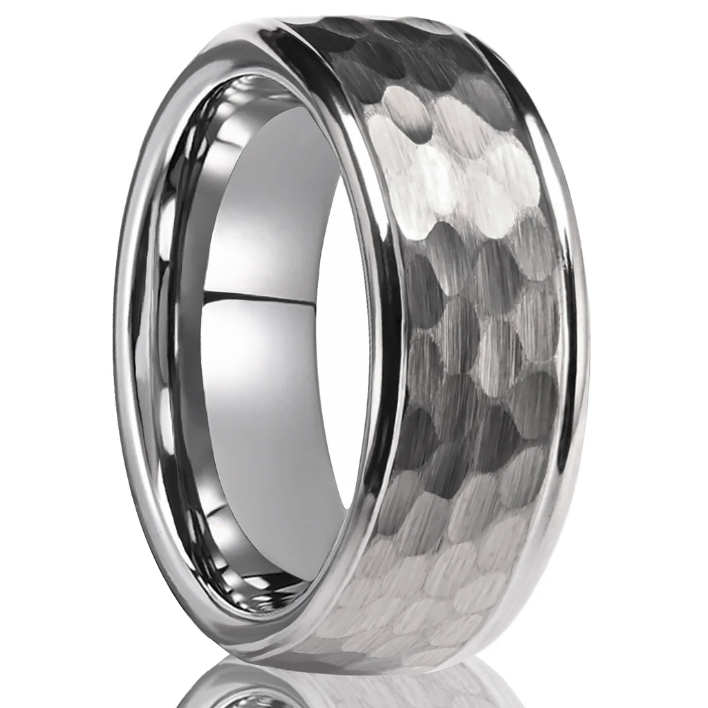 8MM/6MM Men's Golden/Black/Silver Tungsten Carbide Hammered Ring Fashion Jewelry Couple Wedding Bands US Size 6-13 Comfort Fit