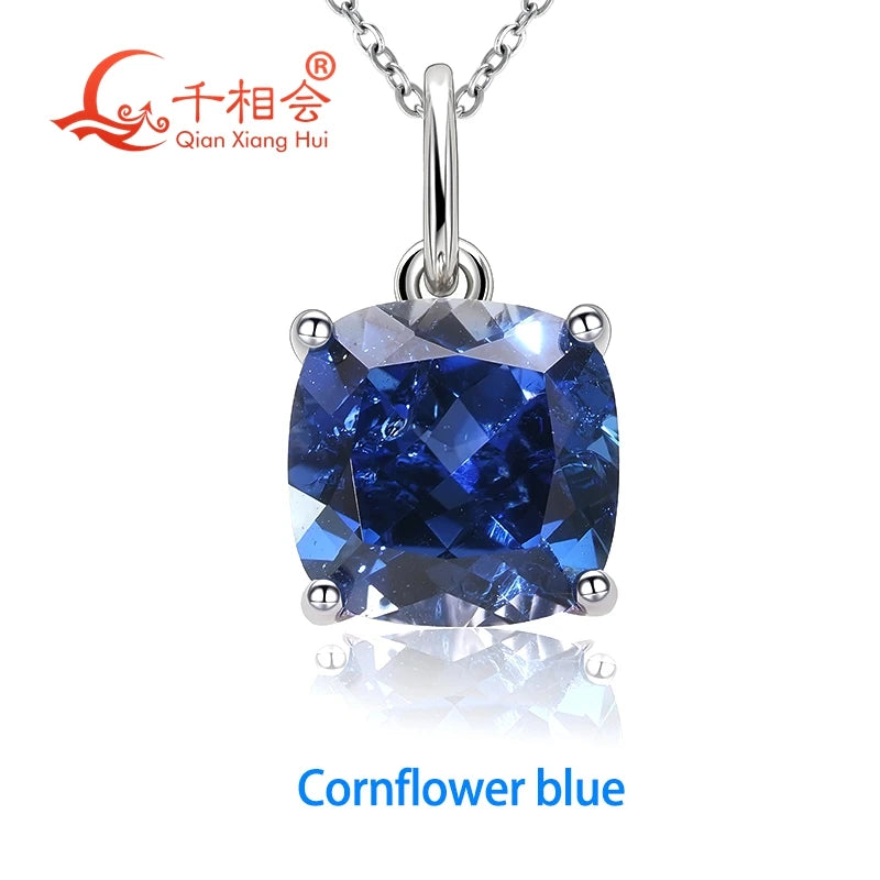 925 Silver 4ct 9*9mm Cushion Royal Blue/Cornflower Sapphire Pigeon Blood Red Ruby Inclusions Stone Jewelry for Pendant Necklace