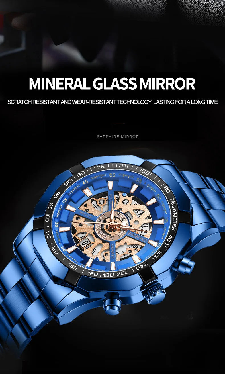UTHAI Men Watch Light Luxury Brand Business Hollow Luminous Waterproof Stainless Steel Metal Strap Male fashion Quartz Watches